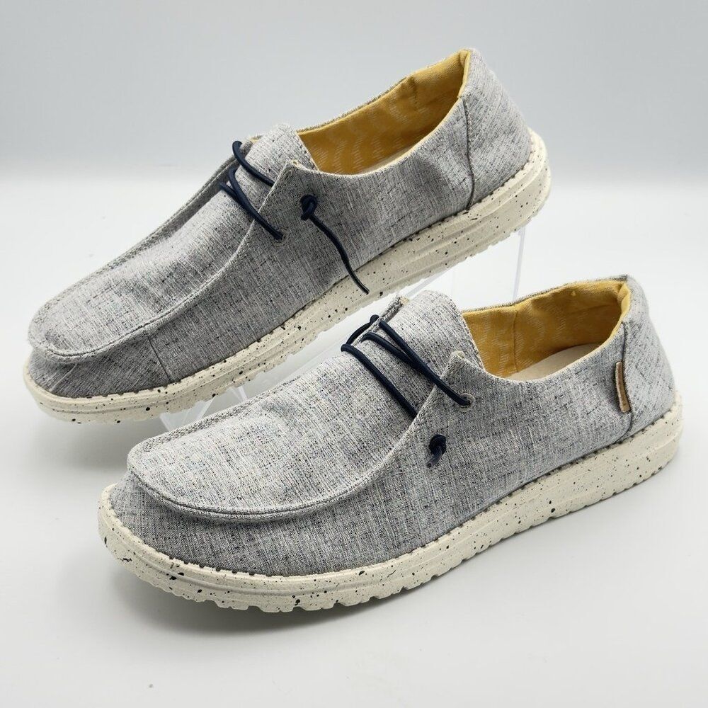 Hey Dude Wendy Halo Chambray White Blue Womens 8 Slip On Loafers